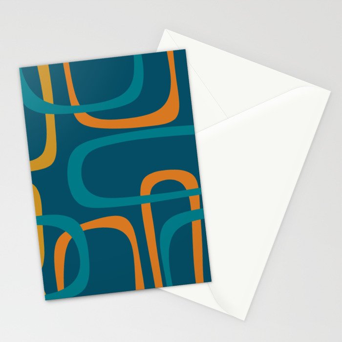 Midcentury Modern Loops Pattern in Moroccan Blue, Orange, and Mustard Stationery Card Gallery Image 2