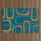 Midcentury Modern Loops Pattern in Moroccan Blue, Orange, and Mustard Outdoor Rug Gallery Image 1