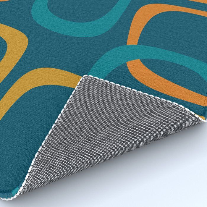 Midcentury Modern Loops Pattern in Moroccan Blue, Orange, and Mustard Rug Gallery Image 4