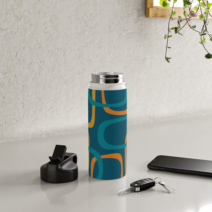 Midcentury Modern Loops Pattern in Moroccan Blue, Orange, and Mustard Water Bottle Gallery Image 4