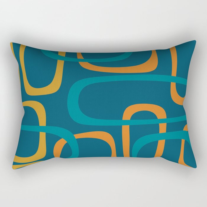 Midcentury Modern Loops Pattern in Moroccan Blue, Orange, and Mustard Rectangular Pillow Gallery Image 2