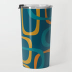 Midcentury Modern Loops Pattern in Moroccan Blue, Orange, and Mustard Travel Mug Gallery Image 3