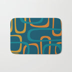Midcentury Modern Loops Pattern in Moroccan Blue, Orange, and Mustard Bath Mat Gallery Image 1