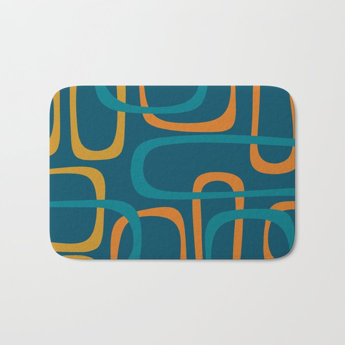 Midcentury Modern Loops Pattern in Moroccan Blue, Orange, and Mustard Bath Mat Gallery Image 1