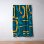 Midcentury Modern Loops Pattern in Moroccan Blue, Orange, and Mustard Window Curtain Gallery Image 3
