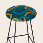 Midcentury Modern Loops Pattern in Moroccan Blue, Orange, and Mustard Stool Gallery Image 2