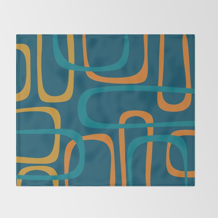 Midcentury Modern Loops Pattern in Moroccan Blue, Orange, and Mustard Throw Blanket Gallery Image 2