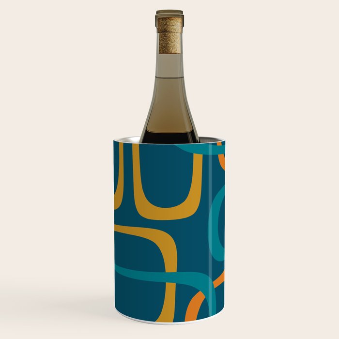 Midcentury Modern Loops Pattern in Moroccan Blue, Orange, and Mustard Wine Chiller Gallery Image 2