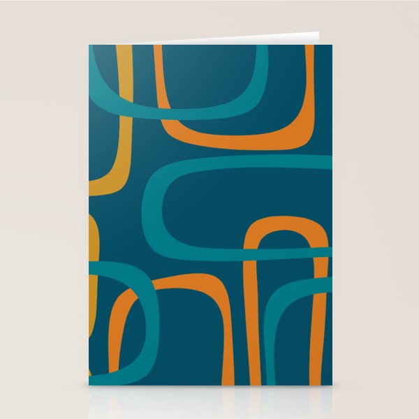 Midcentury Modern Loops Pattern in Moroccan Blue, Orange, and Mustard Stationery Card Gallery Image 2