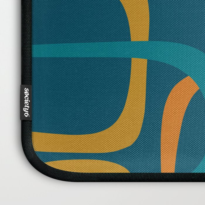 Midcentury Modern Loops Pattern in Moroccan Blue, Orange, and Mustard Laptop Sleeve Gallery Image 3