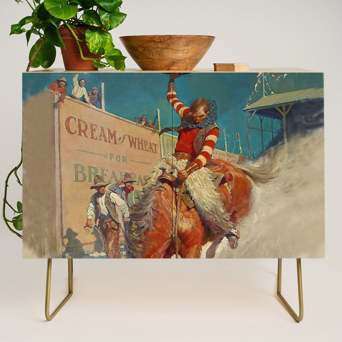 N C Wyeth Western Painting âThe Rodeoâ Credenza Gallery Image 1
