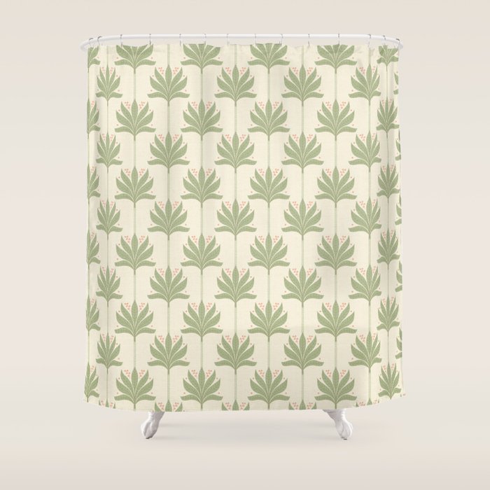 Shaker Palm Motif in Sage and Linen Shower Curtain Gallery Image 1
