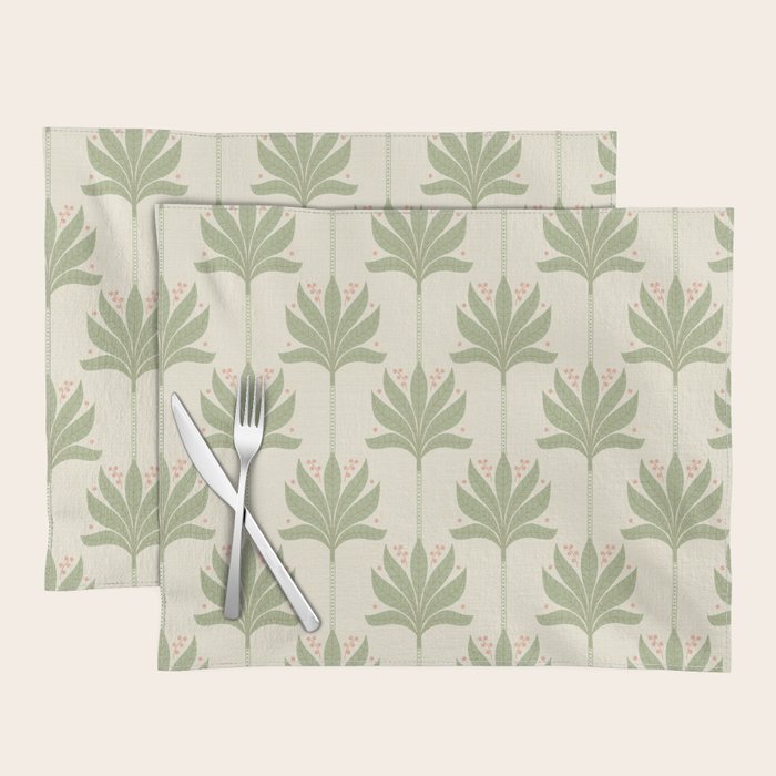 Shaker Palm Motif in Sage and Linen Placemat Gallery Image 1