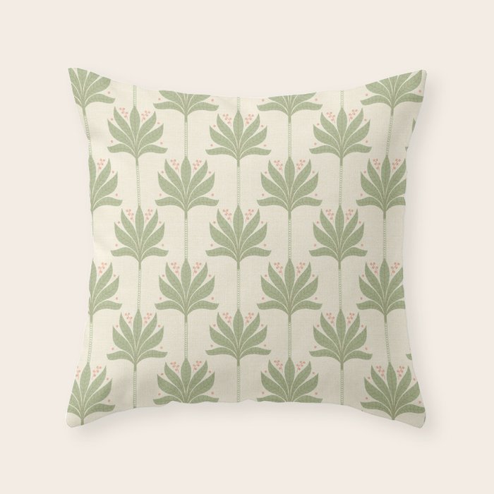 Shaker Palm Motif in Sage and Linen Throw Pillow Gallery Image 6