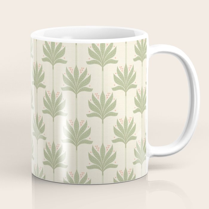 Shaker Palm Motif in Sage and Linen Coffee Mug Gallery Image 1