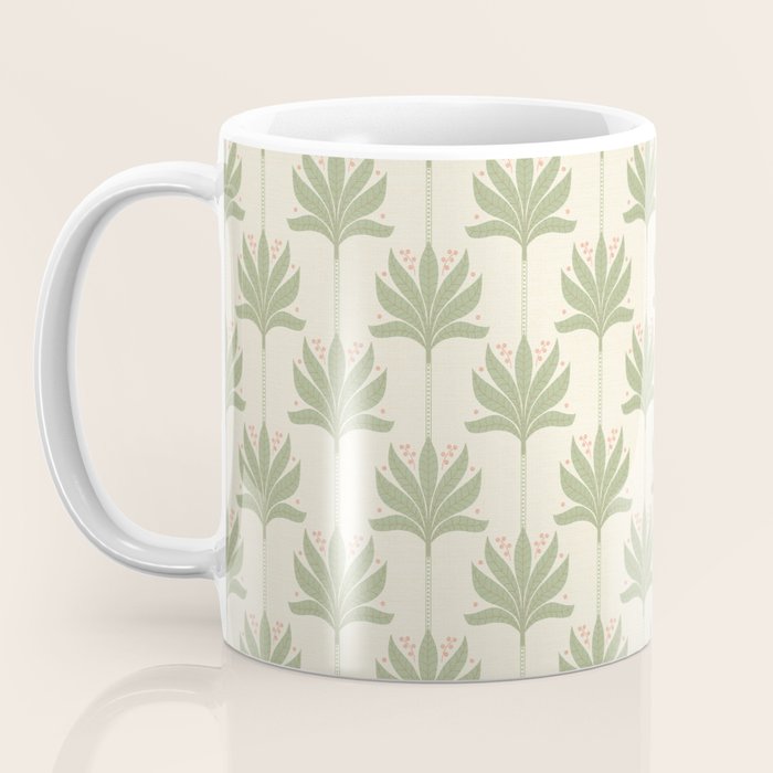 Shaker Palm Motif in Sage and Linen Coffee Mug Gallery Image 3