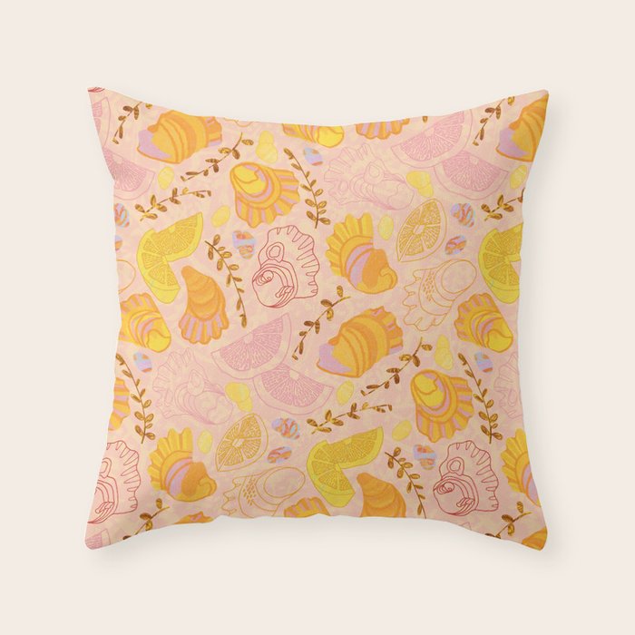 Coastal Oysters on the Beach in Lemon Orange & Peach Throw Pillow Gallery Image 6