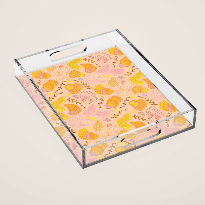 Coastal Oysters on the Beach in Lemon Orange & Peach Acrylic Tray Gallery Image 1