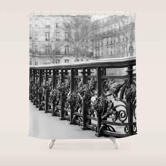 Classic Paris - Black and White Travel Photography Shower Curtain Gallery Image 1