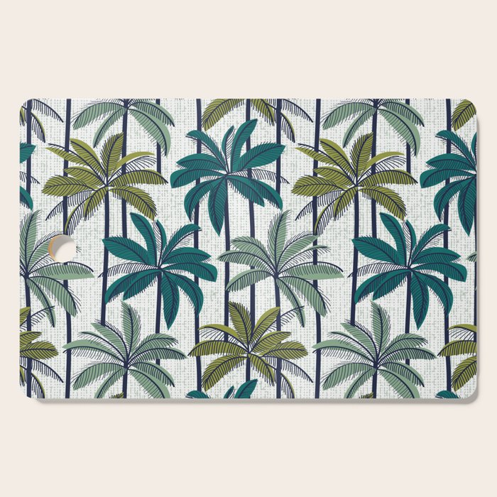 Retro Palm Springs vibes // white background highball sage and pine green palm trees oxford navy blue lines Cutting Board Gallery Image 1