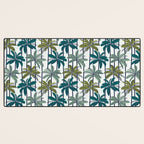 Retro Palm Springs vibes // white background highball sage and pine green palm trees oxford navy blue lines Desk Mat Gallery Image 3