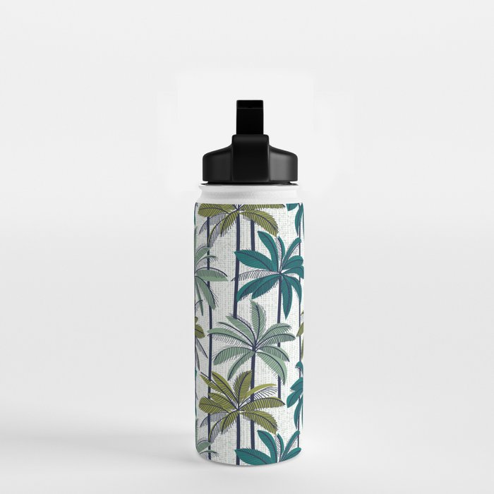 Retro Palm Springs vibes // white background highball sage and pine green palm trees oxford navy blue lines Water Bottle Gallery Image 2