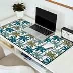 Retro Palm Springs vibes // white background highball sage and pine green palm trees oxford navy blue lines Desk Mat Gallery Image 2