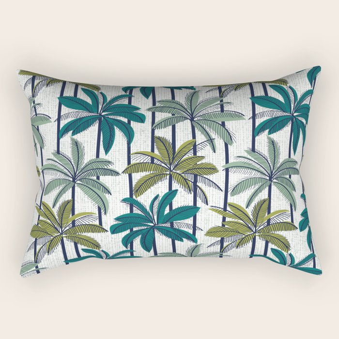 Retro Palm Springs vibes // white background highball sage and pine green palm trees oxford navy blue lines Rectangular Pillow Gallery Image 2
