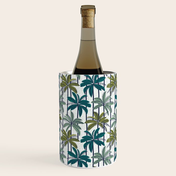 Retro Palm Springs vibes // white background highball sage and pine green palm trees oxford navy blue lines Wine Chiller Gallery Image 3