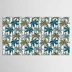 Retro Palm Springs vibes // white background highball sage and pine green palm trees oxford navy blue lines Tablecloth Gallery Image 2