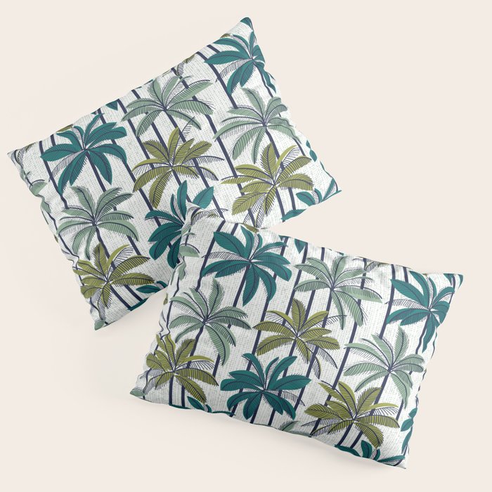 Retro Palm Springs vibes // white background highball sage and pine green palm trees oxford navy blue lines Pillow Sham Gallery Image 3