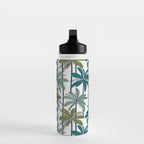 Retro Palm Springs vibes // white background highball sage and pine green palm trees oxford navy blue lines Water Bottle Gallery Image 3