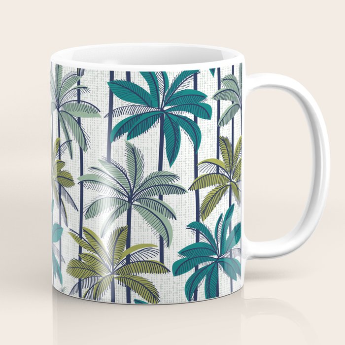 Retro Palm Springs vibes // white background highball sage and pine green palm trees oxford navy blue lines Coffee Mug Gallery Image 1