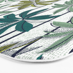 Retro Palm Springs vibes // white background highball sage and pine green palm trees oxford navy blue lines Bath Mat Gallery Image 3
