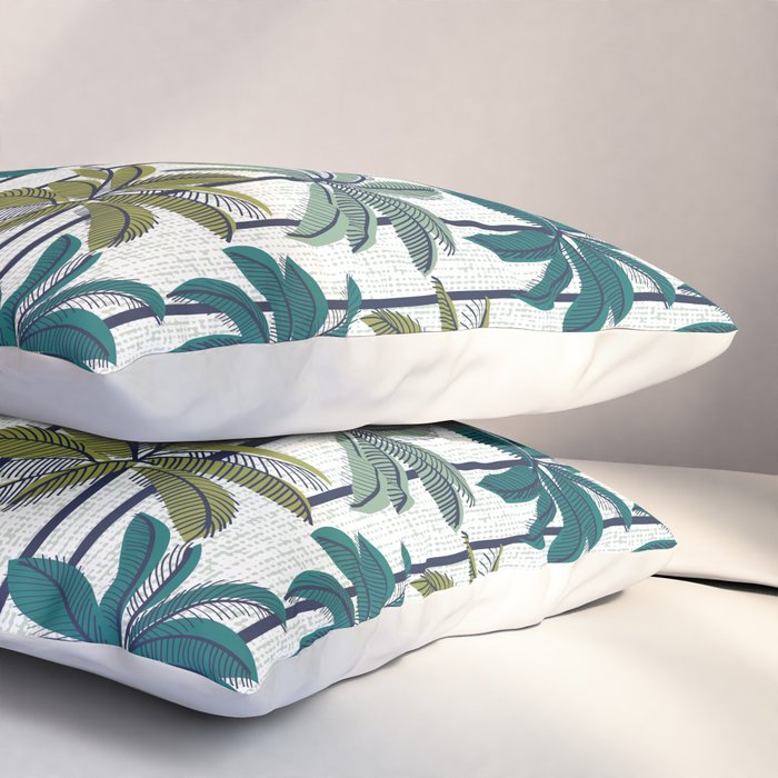 Retro Palm Springs vibes // white background highball sage and pine green palm trees oxford navy blue lines Pillow Sham Gallery Image 3