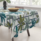 Retro Palm Springs vibes // white background highball sage and pine green palm trees oxford navy blue lines Tablecloth Gallery Image 3