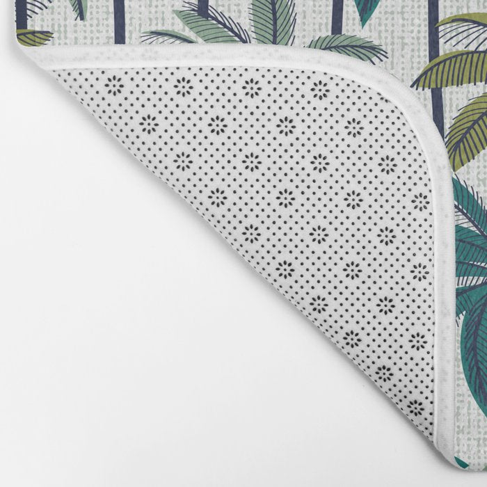 Retro Palm Springs vibes // white background highball sage and pine green palm trees oxford navy blue lines Bath Mat Gallery Image 2