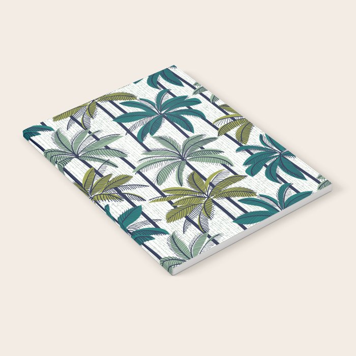 Retro Palm Springs vibes // white background highball sage and pine green palm trees oxford navy blue lines Notebook Gallery Image 1