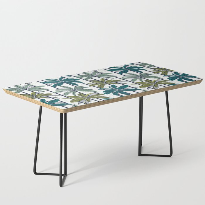 Retro Palm Springs vibes // white background highball sage and pine green palm trees oxford navy blue lines Coffee Table Gallery Image 1
