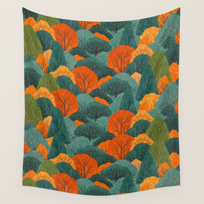 Fall Trees Pattern Wall Tapestry Gallery Image 1