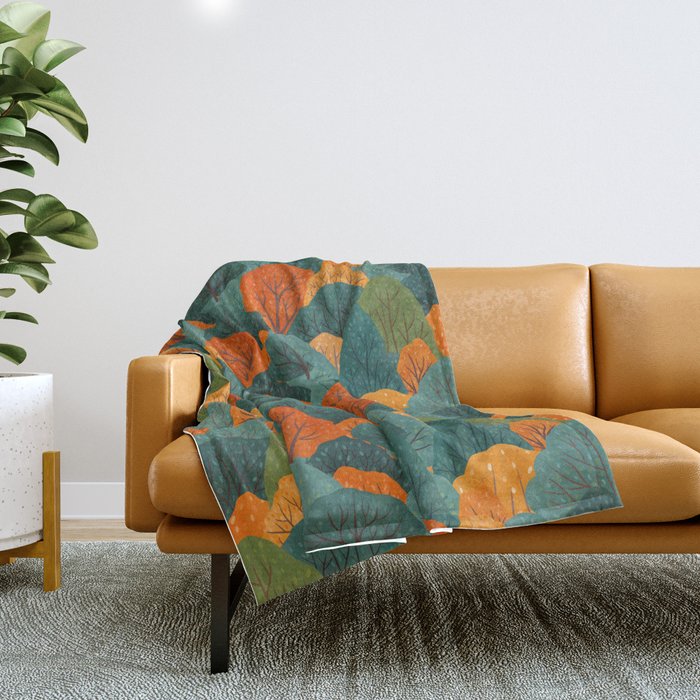 Fall Trees Pattern Throw Blanket Gallery Image 1