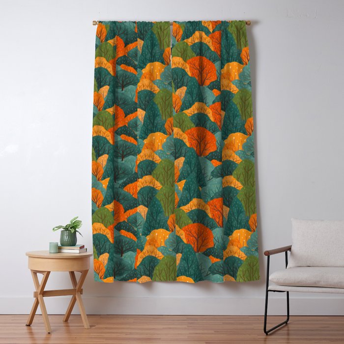 Fall Trees Pattern Window Curtain
