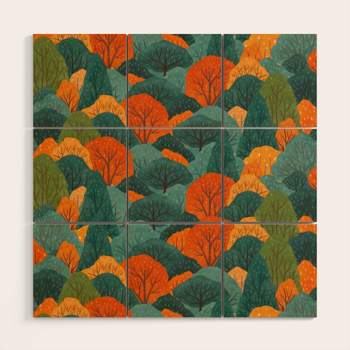 Fall Trees Pattern Wood Wall Art Gallery Image 1