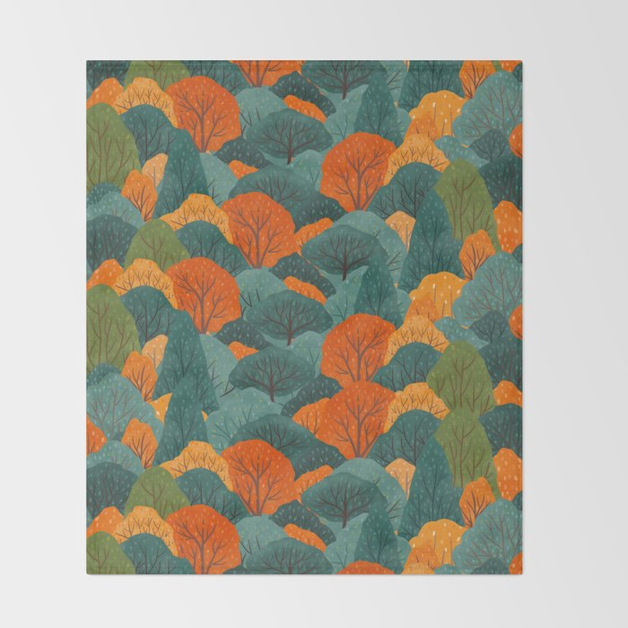 Fall Trees Pattern Throw Blanket Gallery Image 2