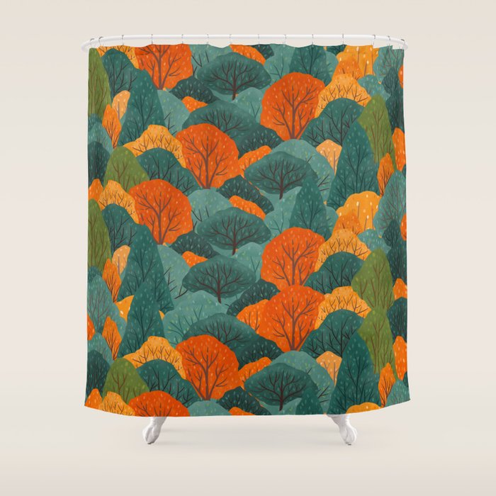 Fall Trees Pattern Shower Curtain Gallery Image 1