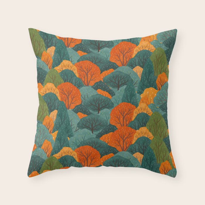 Fall Trees Pattern Throw Pillow Gallery Image 6