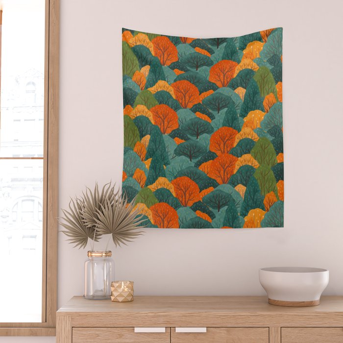 Fall Trees Pattern Wall Tapestry Gallery Image 2