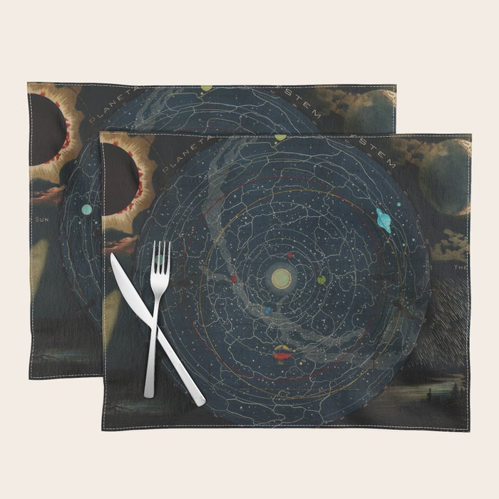 "Planetary System, Eclipse of the Sun, the Moon, the Zodiacal Light, Meteoric Shower" by Levi Walter Yaggi, 1887 Placemat Gallery Image 1