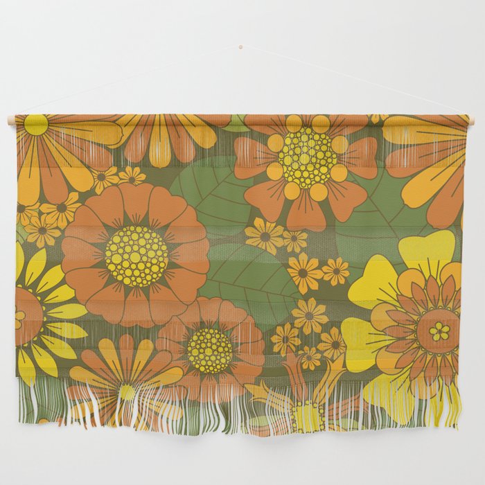 Orange, Brown, Yellow and Green Retro Daisy Pattern Wall Hanging Gallery Image 1