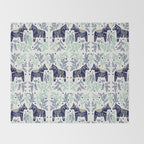 Swedish Dala Horse - Navy & Mint Palette Throw Blanket Gallery Image 2